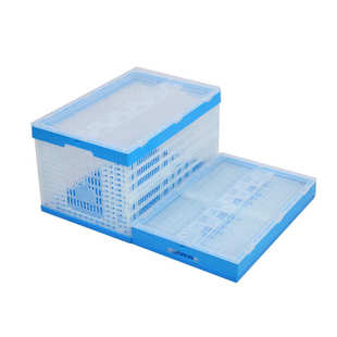 现货600 340蓝色透明带盖折叠筐水果店商超陈列展示筐货架堆头筐