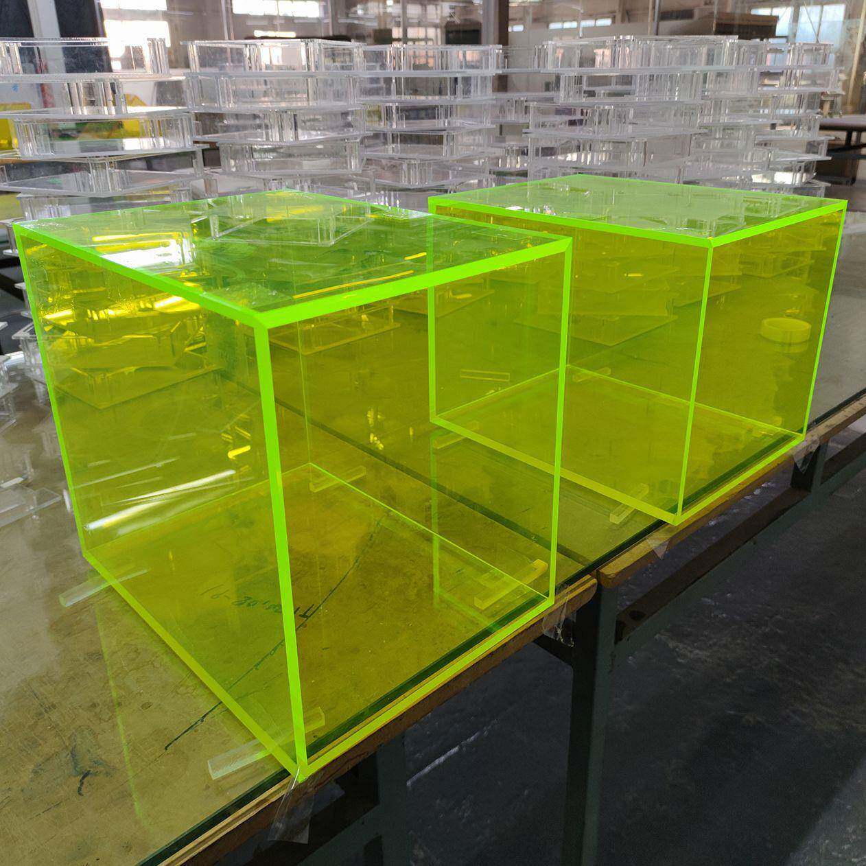 亚克力彩色透明盒子方型有机玻璃异形收纳盒荧光黄展示盒