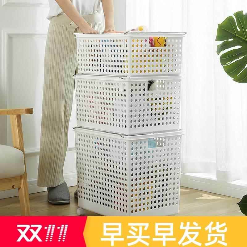 日式脏衣篮卫生间收纳篮筐脏衣篓家用浴室衣物洗衣篮收纳桶带轮子
