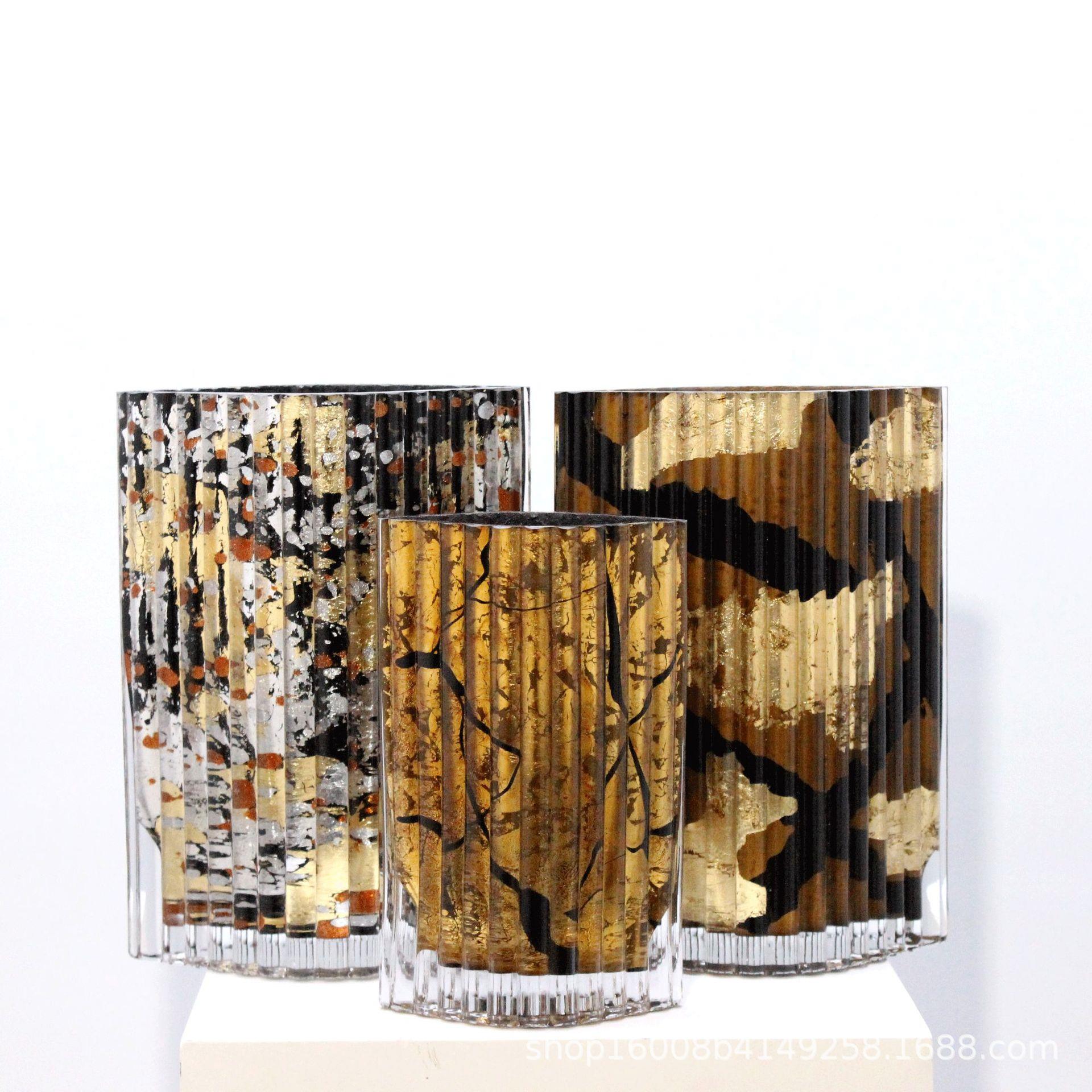 中古风手绘干花彩色肌理高级艺术手工琉璃玻璃花瓶花器摆件百搭