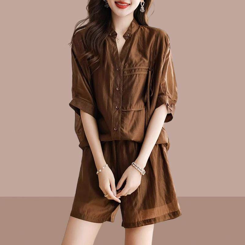 时尚两件套女2025年夏季时尚洋派轻薄小个子高级感新短袖短裤套装