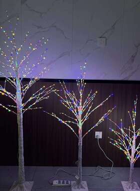 光D新款LE发仿真白桦SGO树铜线灯串树灯圣诞节日围氛装饰