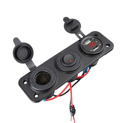 改装汽车载充电器双USB电压表开关一键启动点烟孔配件货轮船