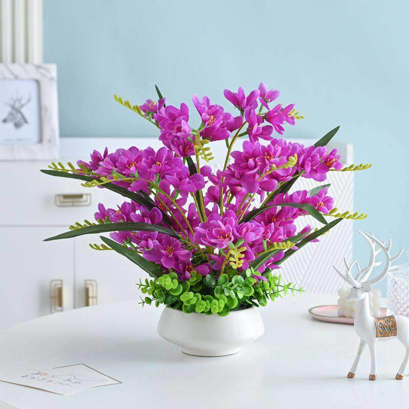 轻奢ins香雪兰蝴蝶兰仿真花假花摆设干花艺餐桌摆花装饰插花摆件