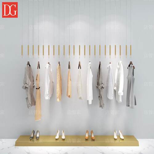 服装店悬吊式天花板悬挂架吊架吊环上墙服装展示架不锈钢拉丝金吊