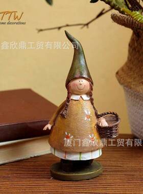 美式油画乡村可爱帽子森林精灵女孩树脂装饰装饰品摆件送礼礼物
