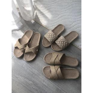 亚麻拖鞋编织草鞋为妇女纯亚麻草鞋日本家庭全年沉默室内覆古男士