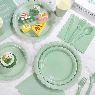 Green 鼠尾草绿派对用品一次性纸盘 Party Supplies Plates Paper
