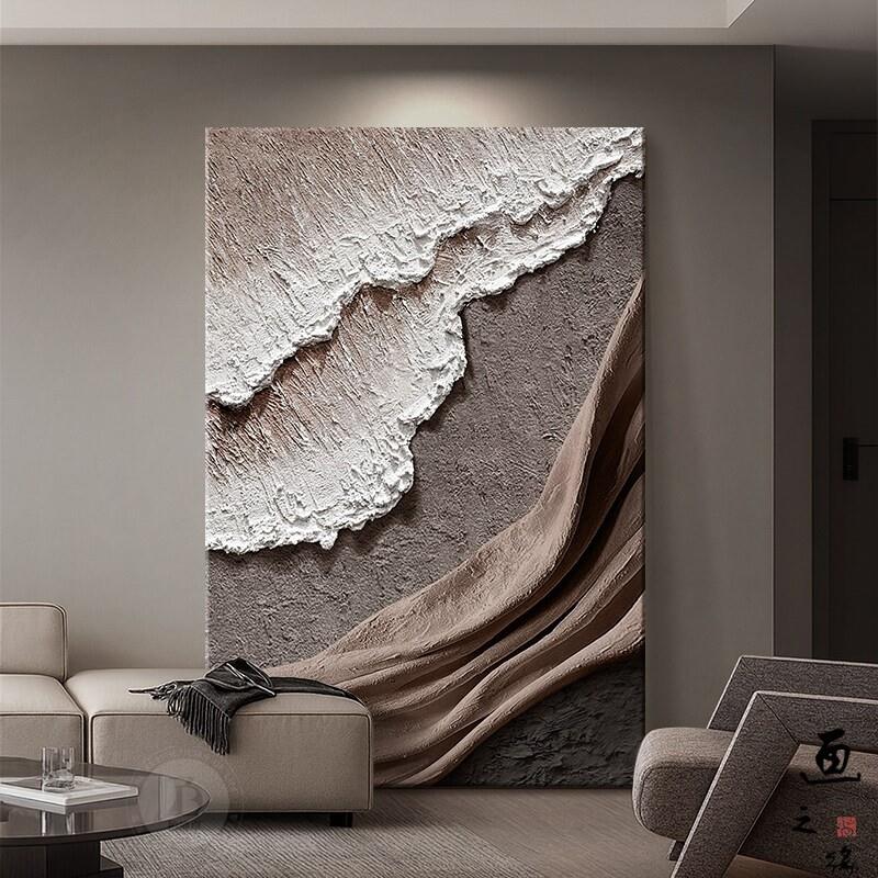 轻奢高档抽象客厅挂画立体感沙发背景墙装饰画落地画海浪玄关壁画