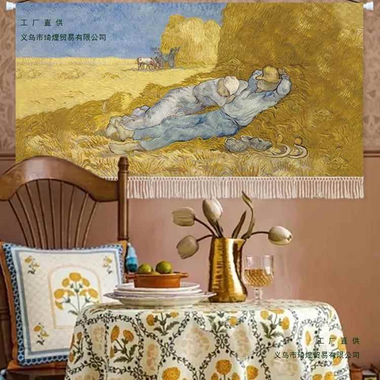 梵高风景油画挂毯客厅挂布午背景卧室床F9775TM5头布艺挂画布感面