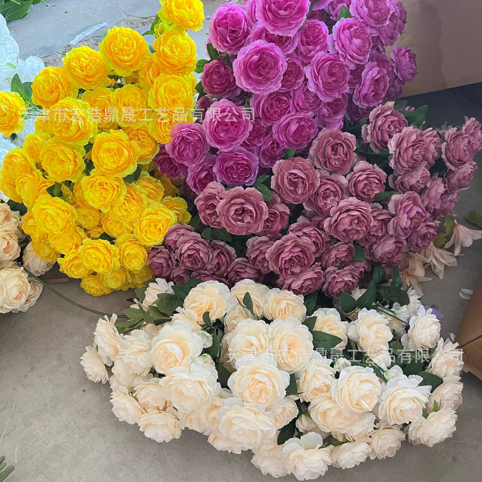仿真3洋牡丹庆仿真玫瑰洋牡丹假婚花吊顶花头排路引家装居饰仿真