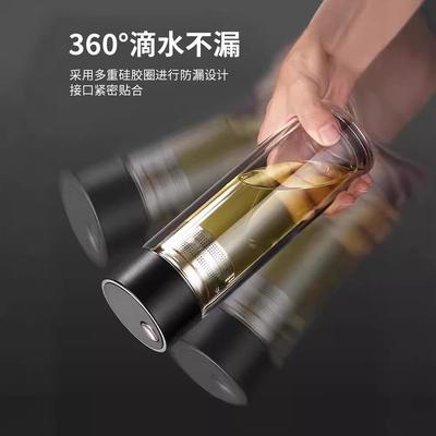 磁弹泡茶杯磁吸茶水分离男款专用高档耐高温双层玻璃杯办公喝茶杯