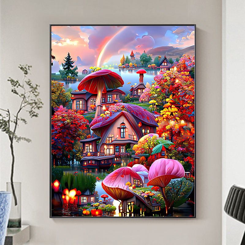 蘑菇屋5D钻石画满钻客厅植物花卉现代贴钻十字绣小幅餐厅砖石绣