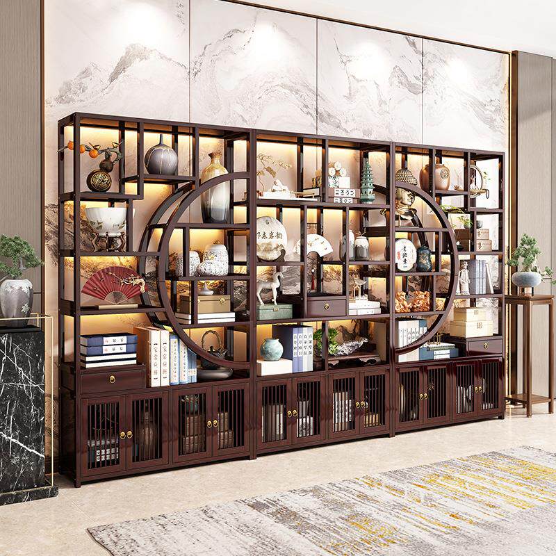 楠竹博古架新中式茶室多宝阁摆件古董隔断展示架多功能茶叶储物柜