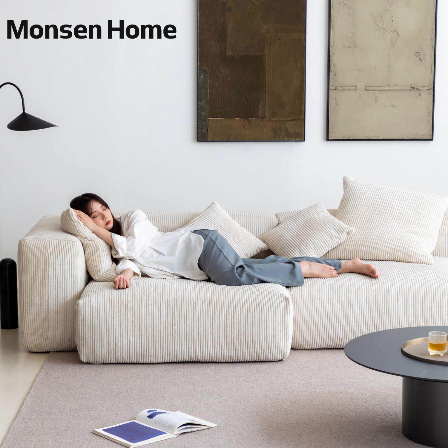 沐生家居灯芯绒模块沙发自由组合布艺可拆洗客厅豆腐块极简三人位