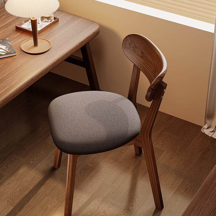 J^实木餐椅家用中古胡桃木餐桌椅子复古木质软包茶桌凳子靠背书桌