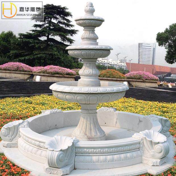 石雕新款欧式黄锈石花盆喷泉大理石跌雕塑花钵流水盆汉白玉盆家用