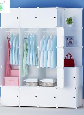 衣衣柜组装成人塑料橱经双人布简约现代济型艺钢架白色XGD挂衣柜