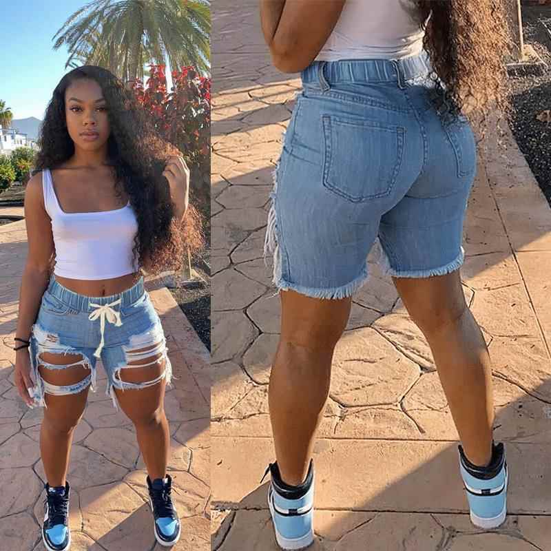 Womens jeans pants shorts elastic straight waist high beach