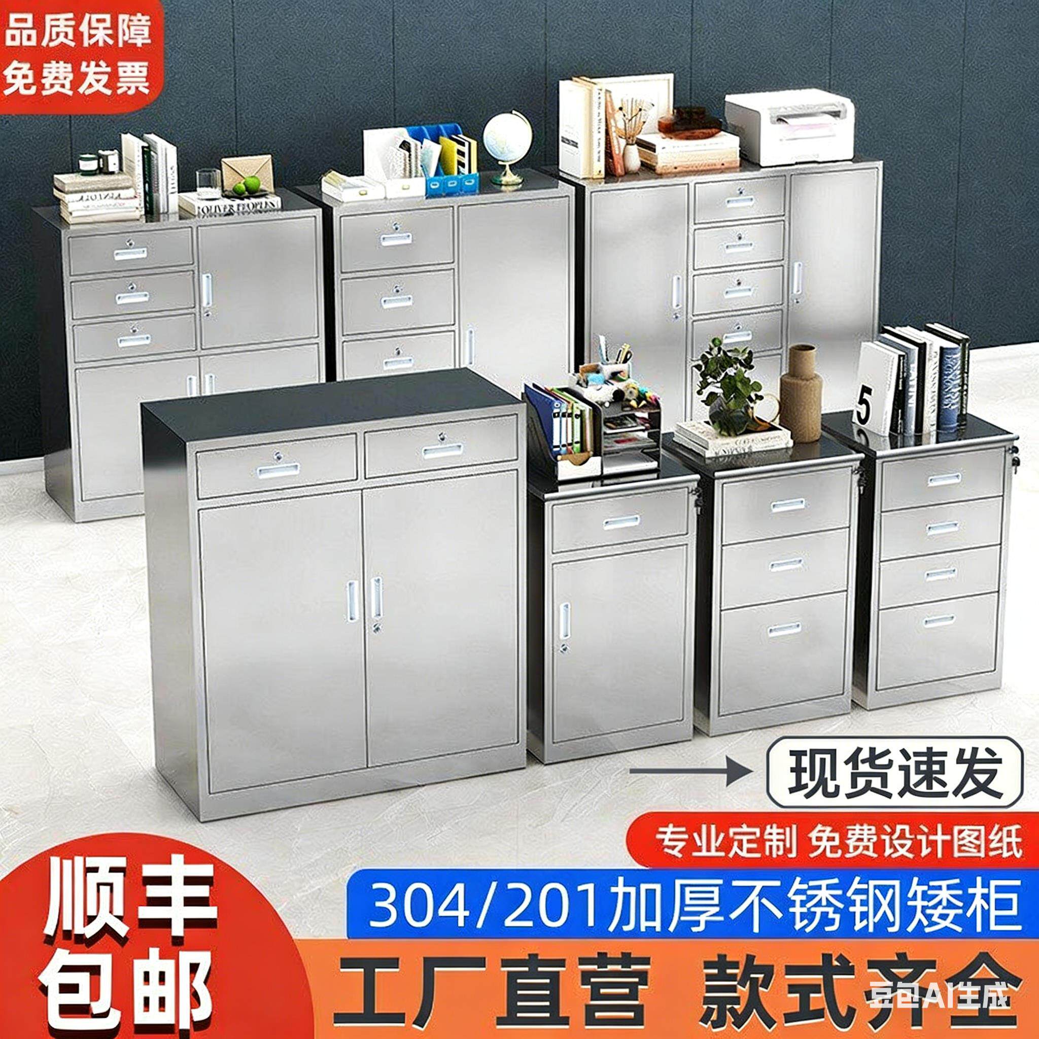 304不锈钢矮柜工具柜室外杂物收纳柜收纳阳台小柜抽屉带锁床头柜