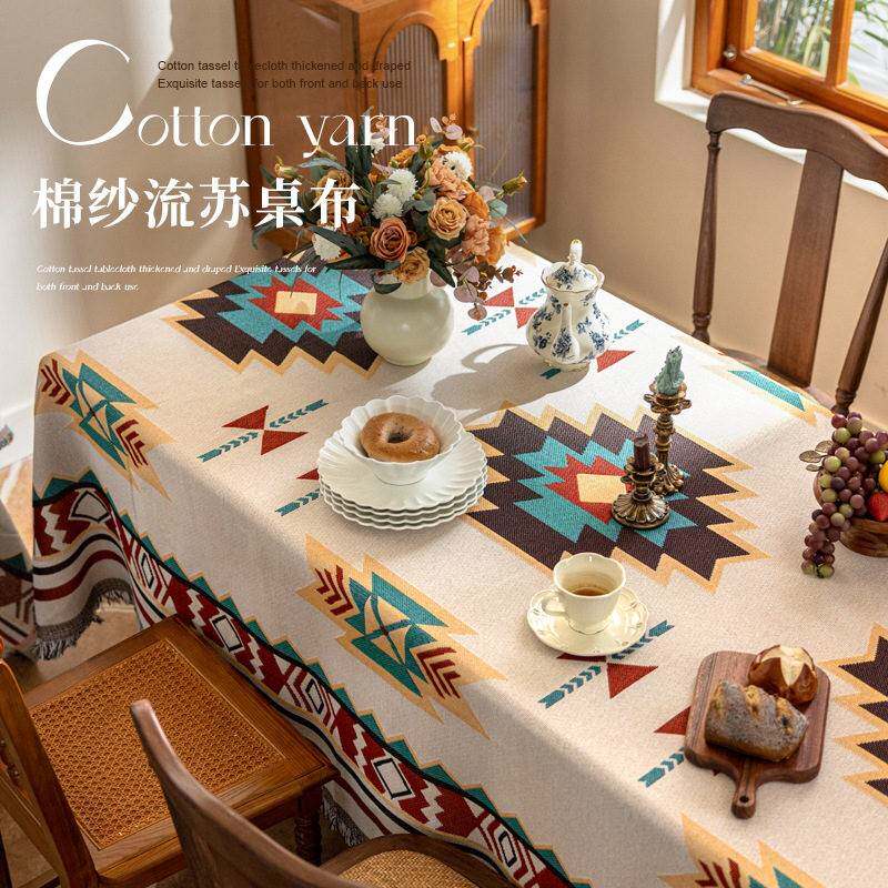 波西米亚风桌布餐桌布户外双面可用露营野餐垫氛围布置布艺长方形