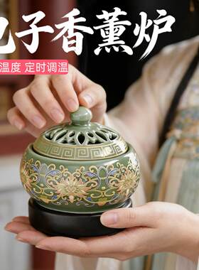 数显电子香薰炉室内定时可调温恒温香炉插电创意沉香珐瑯彩薰香炉