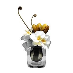 现代轻奢灰色水晶花器仿真蝴蝶兰高端花艺摆件客厅茶几洽谈桌花艺