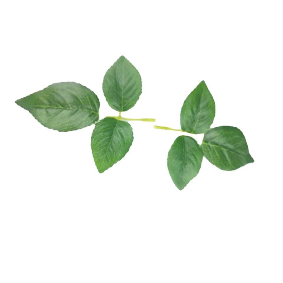 供应丝印单片玫瑰叶 丝网花三叉玫瑰花叶 仿真花束 绢布叶片