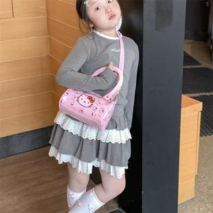 2025新款小挎包儿童水桶包包女孩韩版卡通kt手提包女童可爱粉色