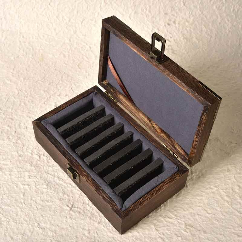 高档实木多格文篆章刻装印章盒精致内衬收纳盒房饰品包碳化桐木盒