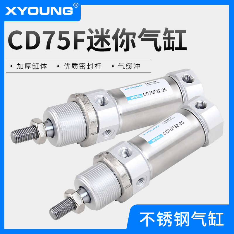 XYOUNG气动平尾带磁迷你气缸C75F32-50不锈钢迷你气缸CD75F32-75