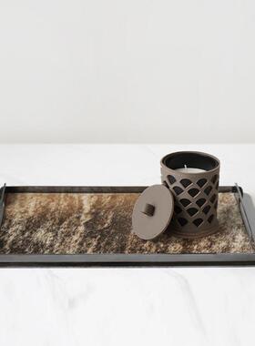 厅现代轻金属马毛长OWS方意形创托盘置物收纳摆件桌面奢客酒店样