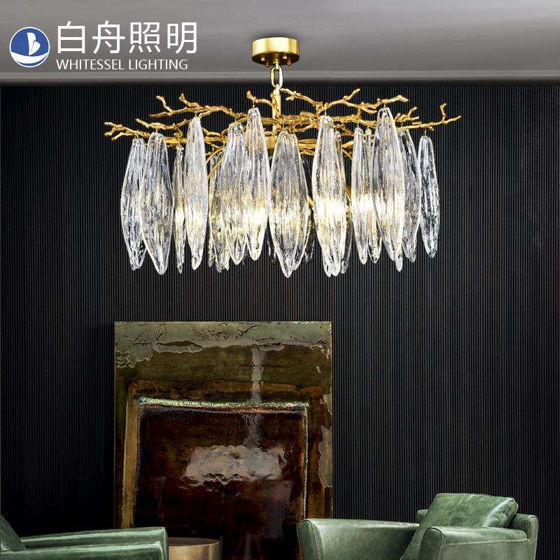 咖啡厅吧台吸顶灯全铜现代K9水晶客厅吊灯个性餐厅艺术树枝灯具厂