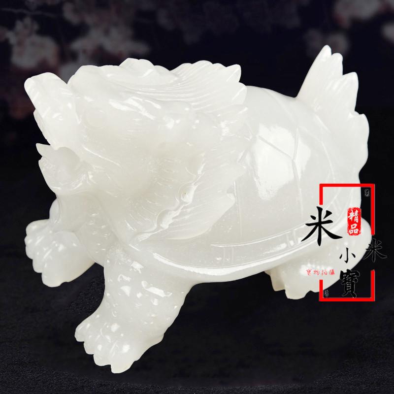 天然手工雕刻阿富汗白玉石龙龟摆件客厅玄关商铺桌面装饰工艺礼品