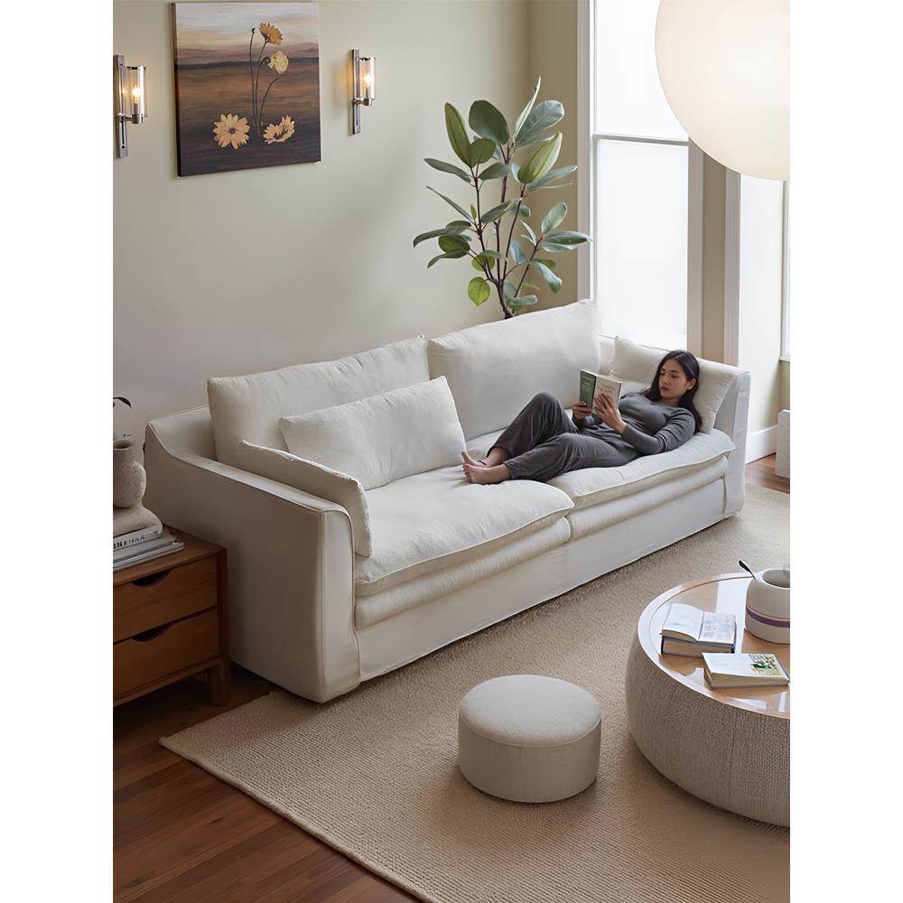 侘寂风怀抱沙发亚麻布艺客厅小户型可拆洗法式奶油风直排棉麻