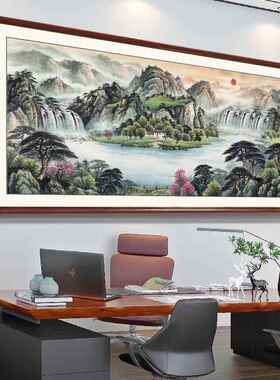 网红万里长城壁画公靠山老板室挂装饰国画客厅沙办发墙图背景山水