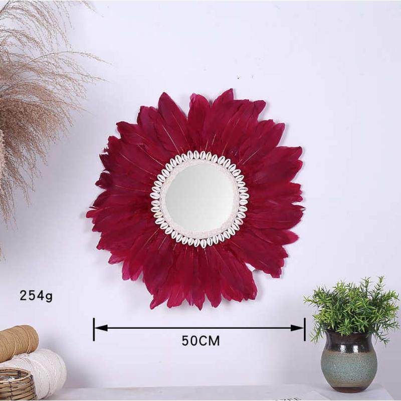 手工装饰 羽毛壁挂民宿编织创意挂件玄关风波西壁饰镜子米亚