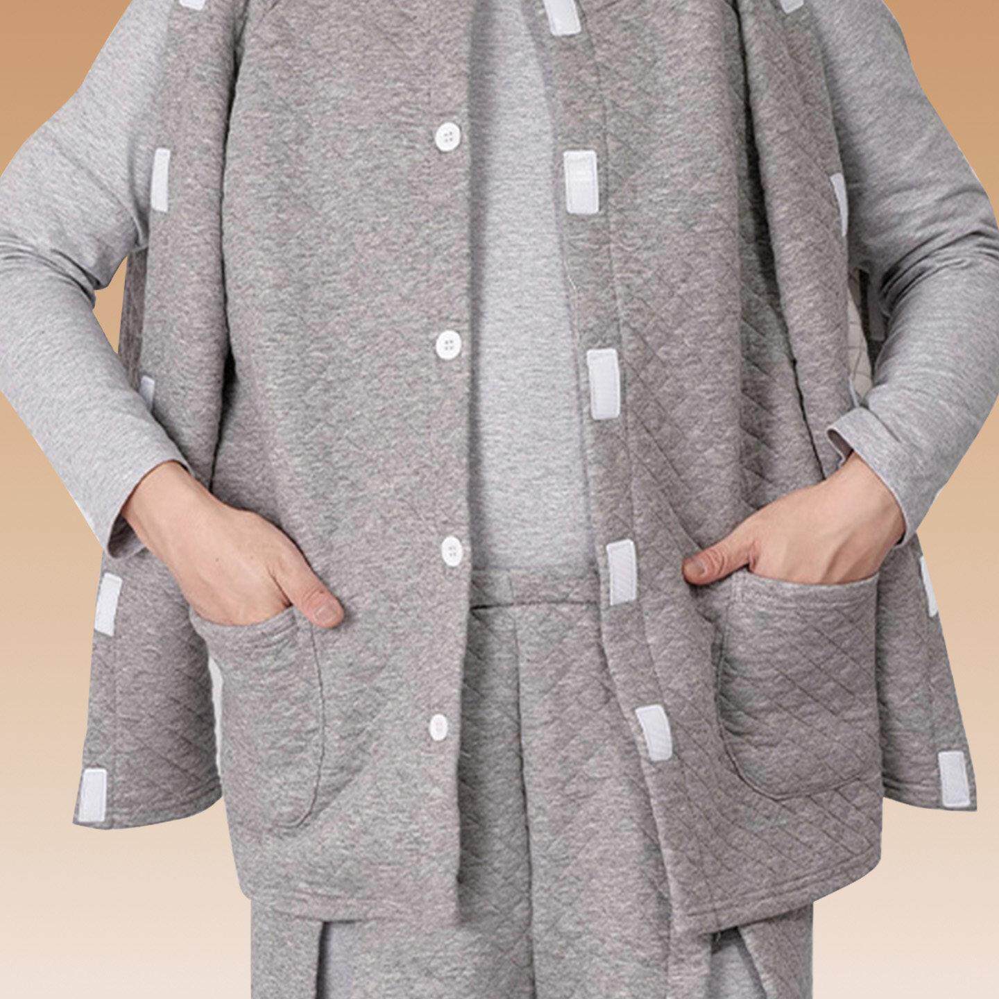 病人护理服纯棉加厚冬季方便易穿脱老年人偏瘫痪卧床专用睡衣上衣