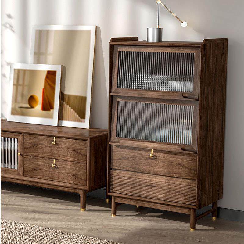 北欧实木黑胡桃木餐边柜简形客厅电视边柜现代多功能翻门收纳斗柜