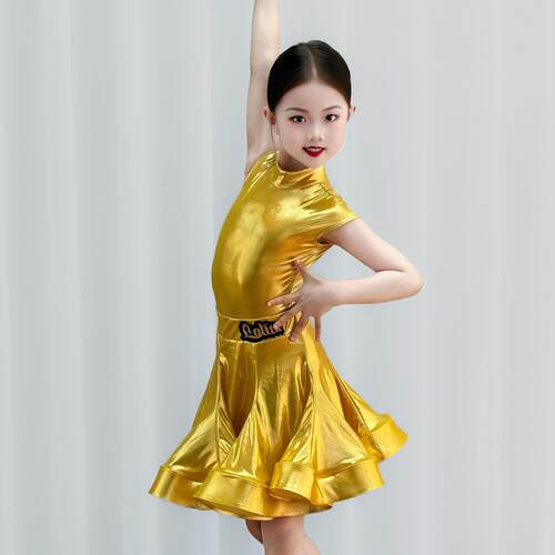 2026高端款亮面无袖女童高领包肩袖两件式拉丁舞比赛练功表演服套