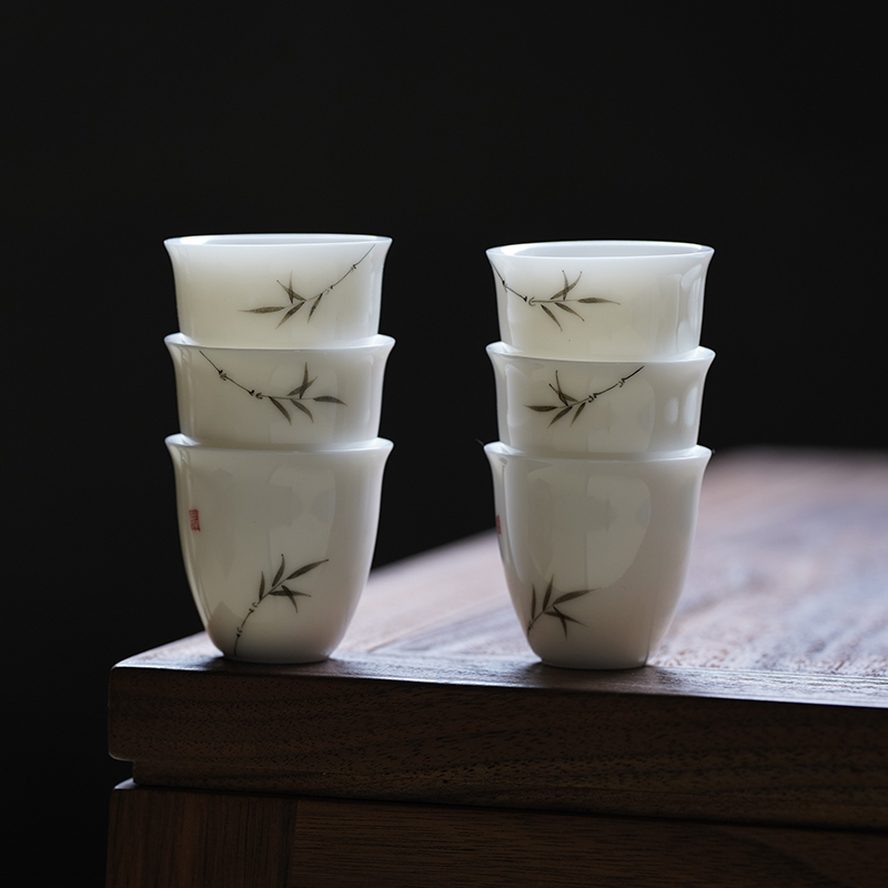草木祠白瓷手绘茶杯手工陶瓷品茗杯主人杯品杯茶碗盏盖碗功夫茶具