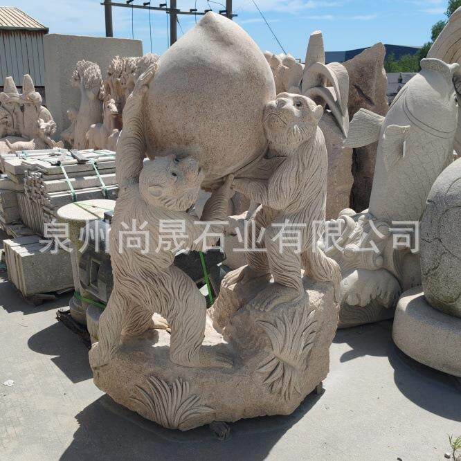 黄金麻黄锈石石雕猴子偷桃动物雕塑摆件石头动物猴子石雕工艺摆设
