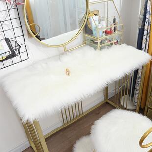 高档梳妆台桌垫梳妆台毛毛垫圆形椅子垫长毛绒化妆台垫仿羊毛装饰