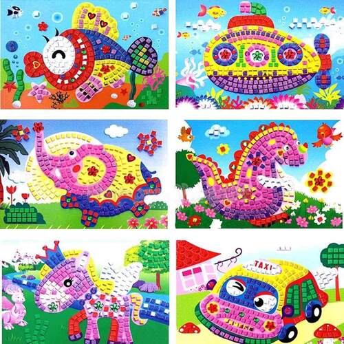 6pc eva foam cartoon car mosaics art stickers painting child