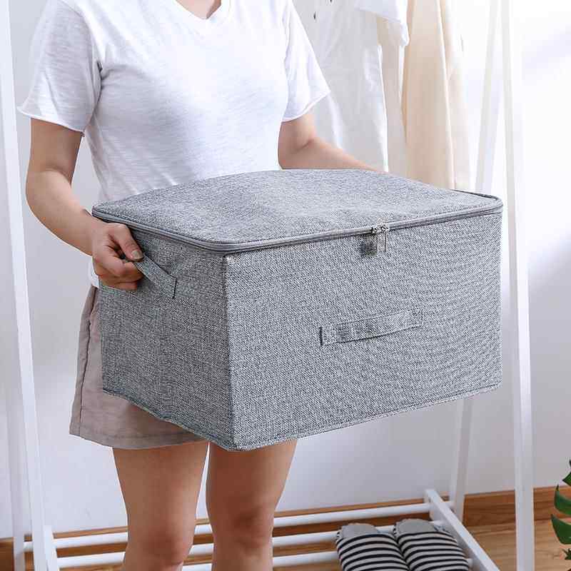 新款直销棉麻收纳箱拉链储物整理箱布艺有盖收纳盒折叠密封箱内衣