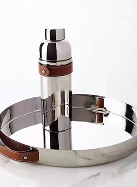 属现皮革银金香槟红酒冰桶果盘样板YOU轻奢托盘花器代组房合桌面