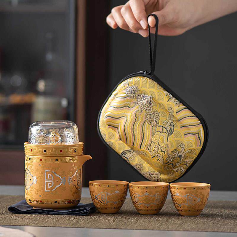 Claska Do 茶具外出携带包黄泥紫砂旅行茶具防烫一壶三杯快客杯