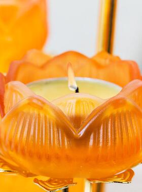 2026琉璃酥油灯座供莲花灯座藏传用品合长明灯蜡烛台金供佛佛前灯