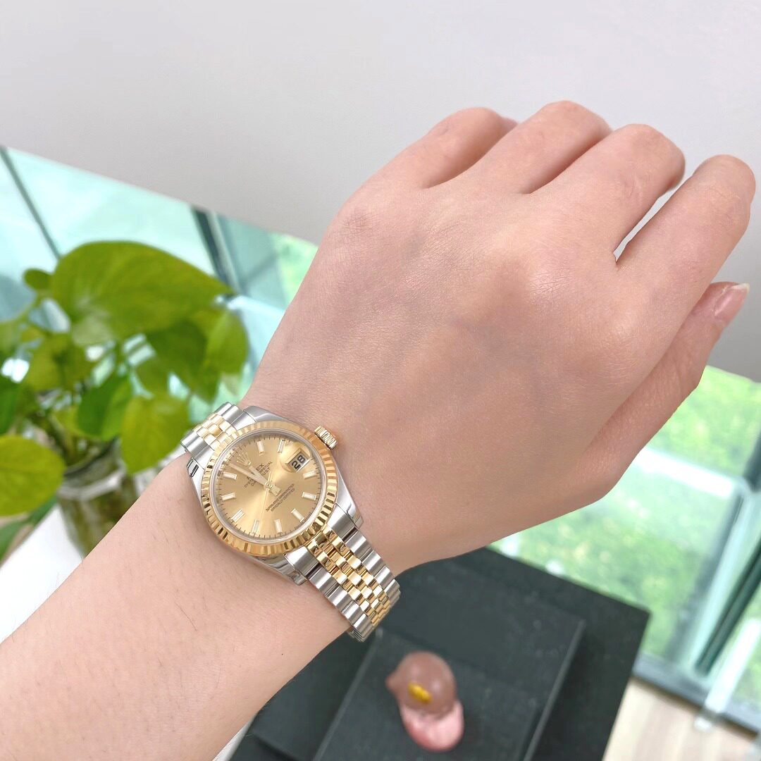 直购价-劳力士女表日志型18K金自动机械腕表98新-179173