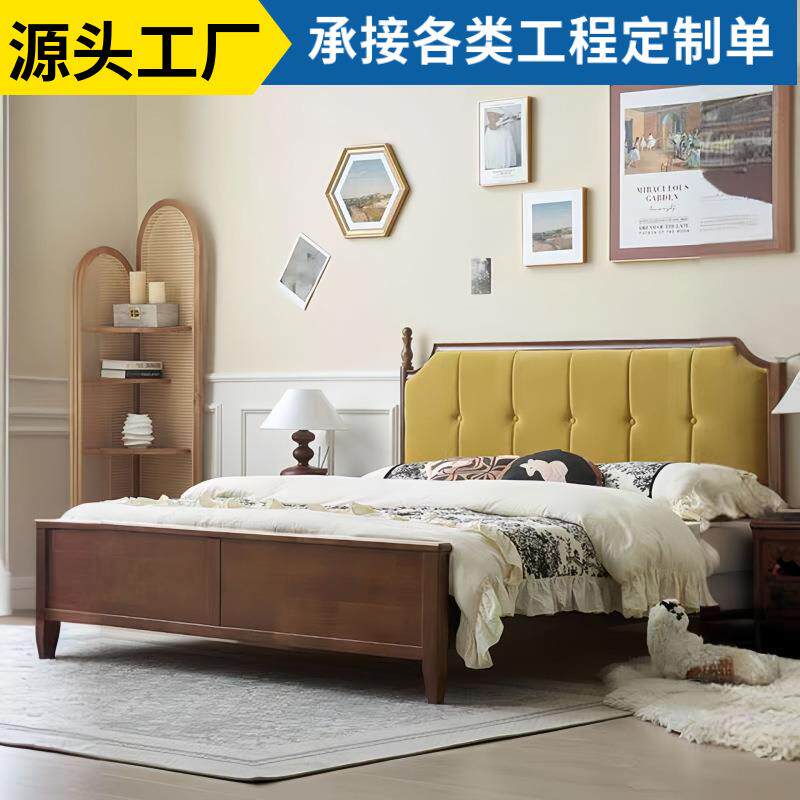 中古风实木床双人家用主卧1.8米大床黑色复古1.5米小户型家具床铺